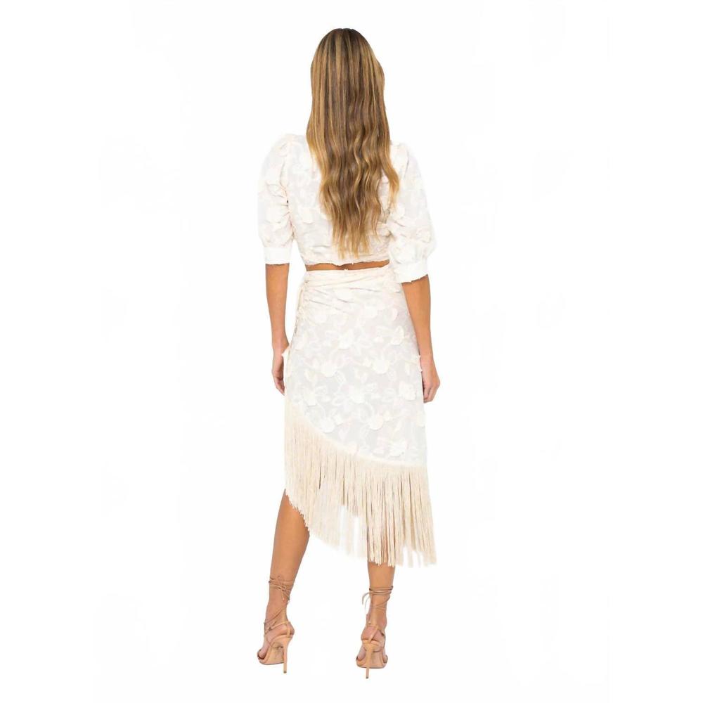 NWT Ivory Fringe Midi Skirt - Elegant Asymmetric Design - Picture 2 of 4